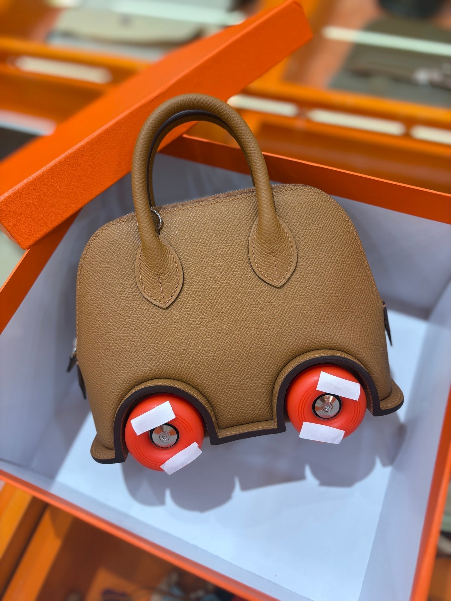 High-end Hermes 2026 Mini Bowling Wheel Bag Epsom Leather