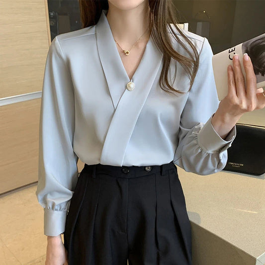 Blouse en satin bleu