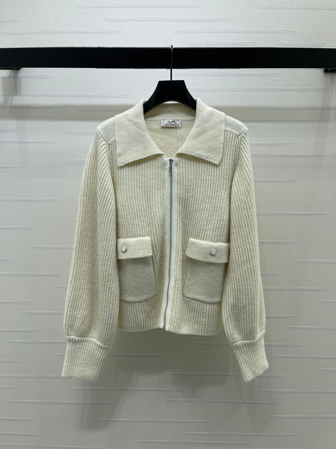 HM 26s Zip Up Cardigan Wool White Knit 439789
