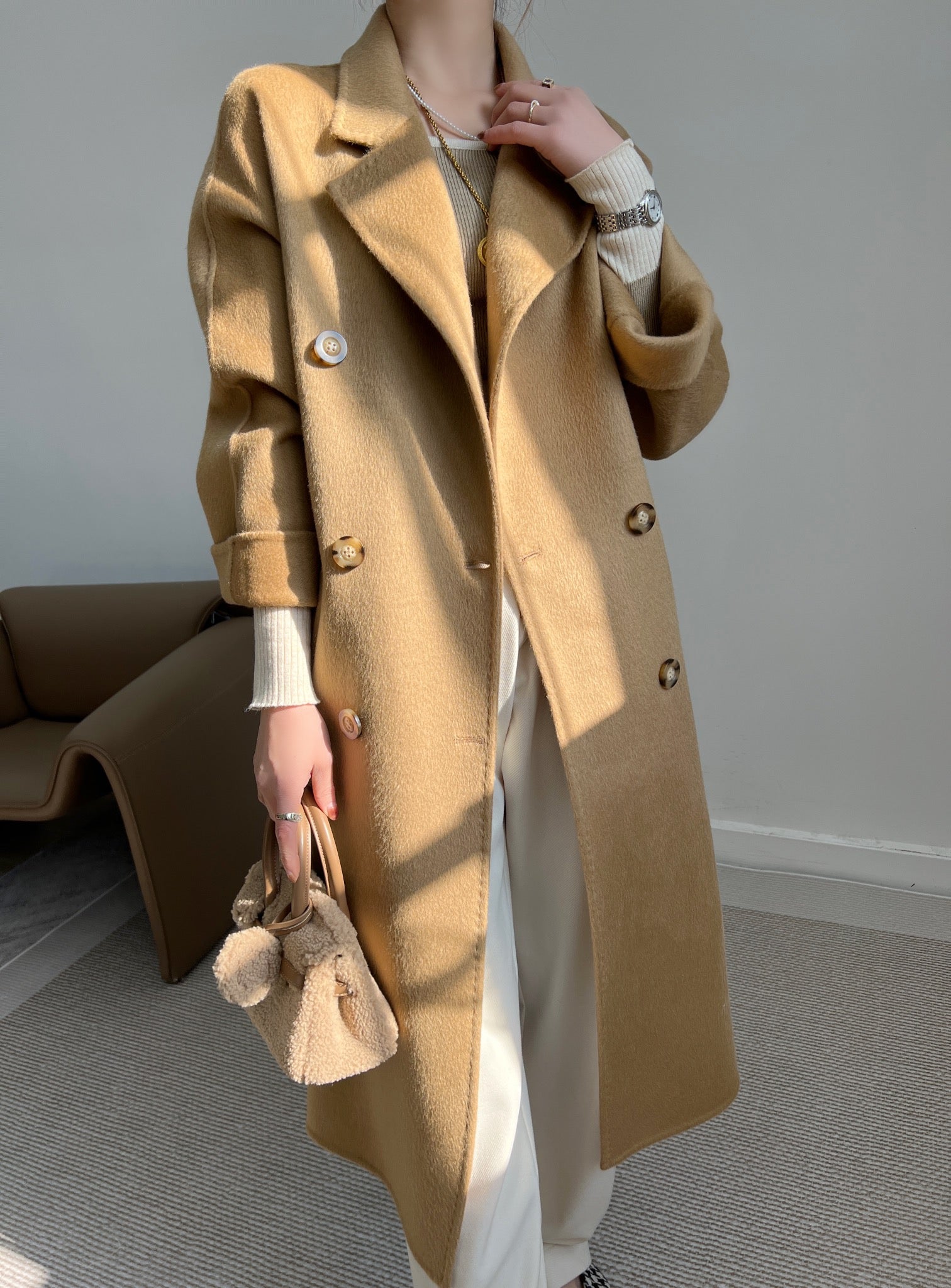 Max Mara 26s Double Breasted Coat Camel Wool Alpaca 434261