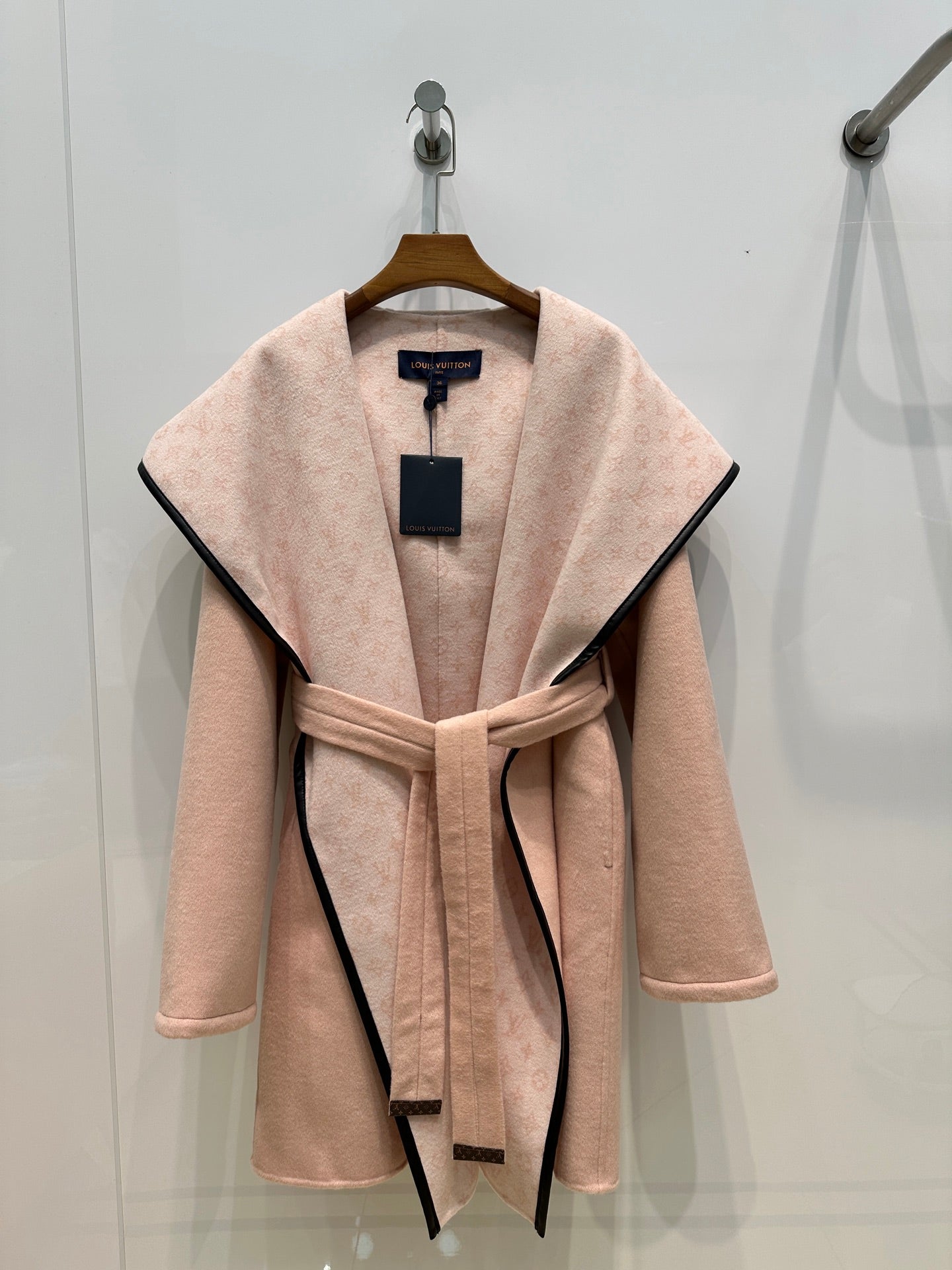 LV 26S Monogram Hooded Wrap Coat Wool Silk 440785