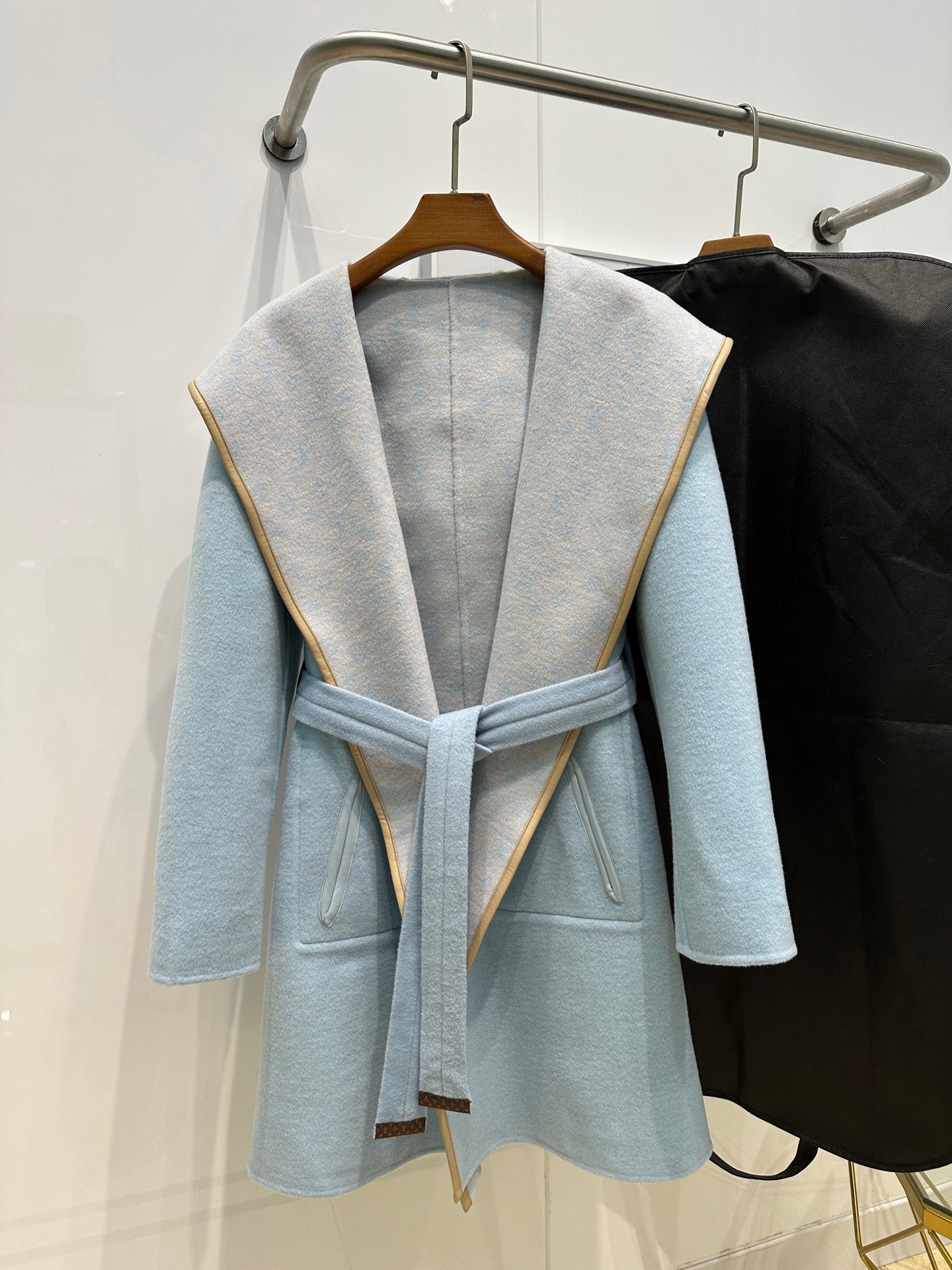 LV 26S Monogram Hooded Wrap Coat Wool Silk 440785
