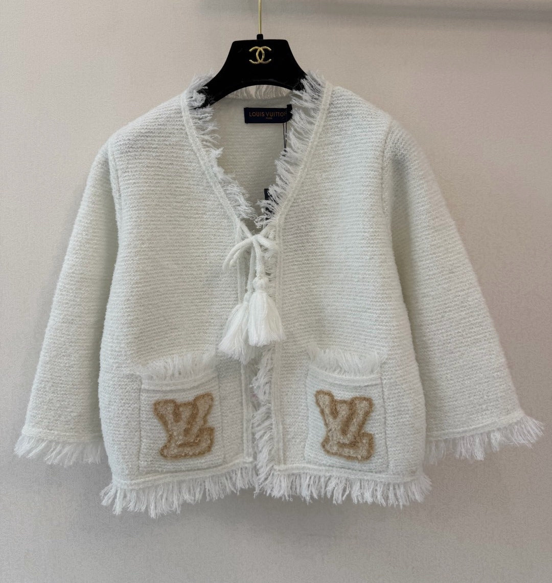 LV Fringe Hem Toweling Jacket Initials Wool 421046