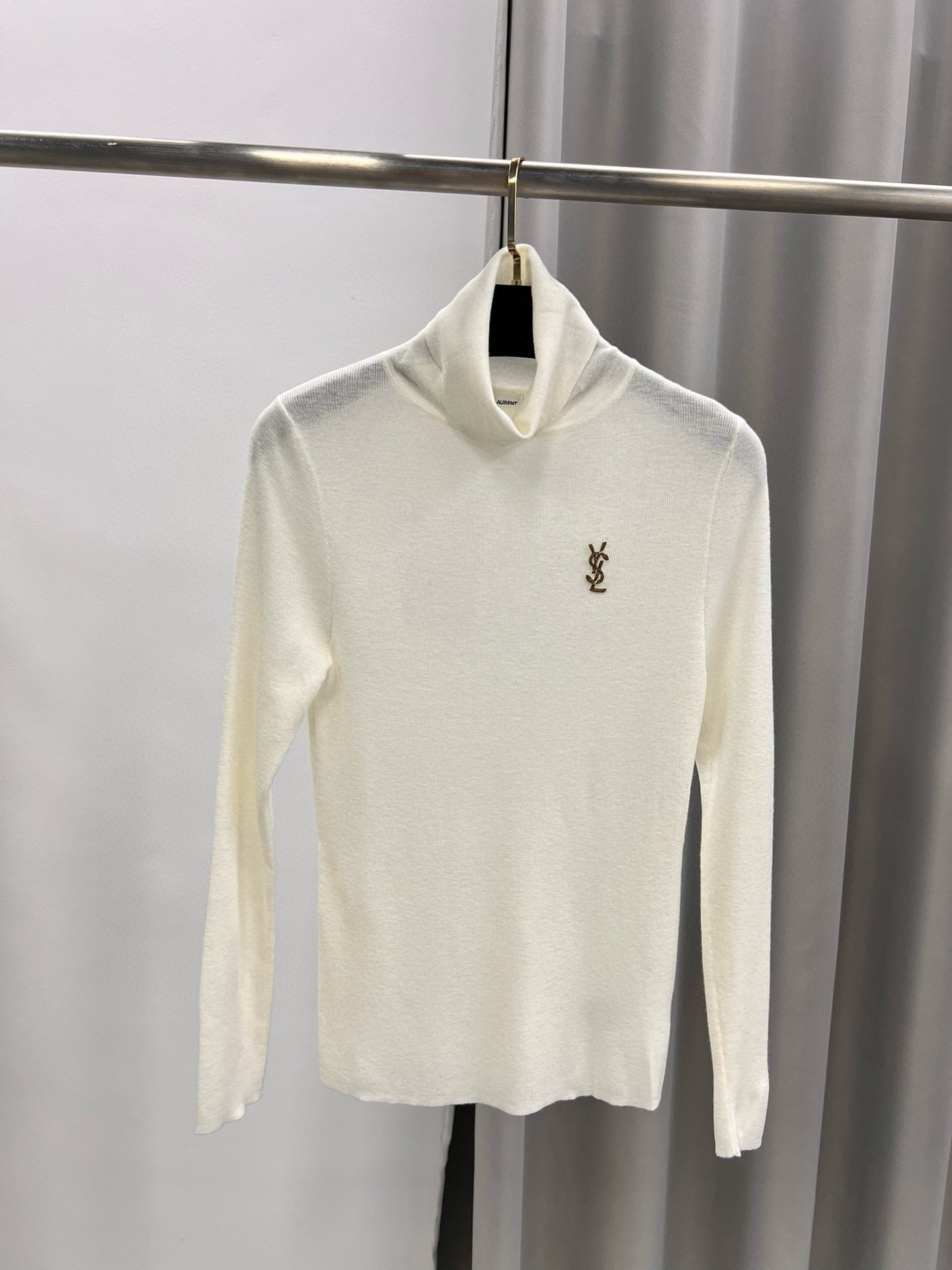YSL Logo Embroidery Turtleneck Sweater Virgin Wool 438261