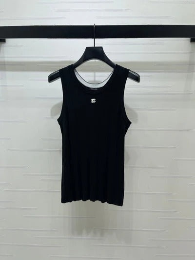 Chanel 2026 Vertical Ribbed Crew Neck Knit Vest Cotton 376040
