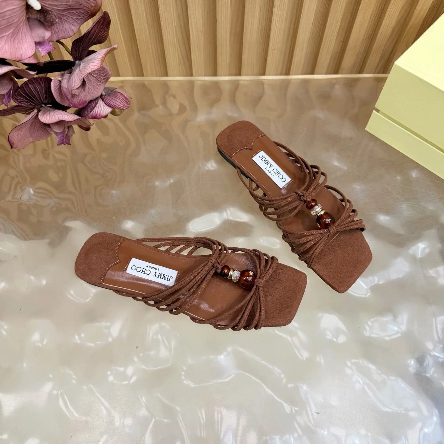 Jimmy Choo 2026 Lova Flat Sandals Suede With Beads 949796