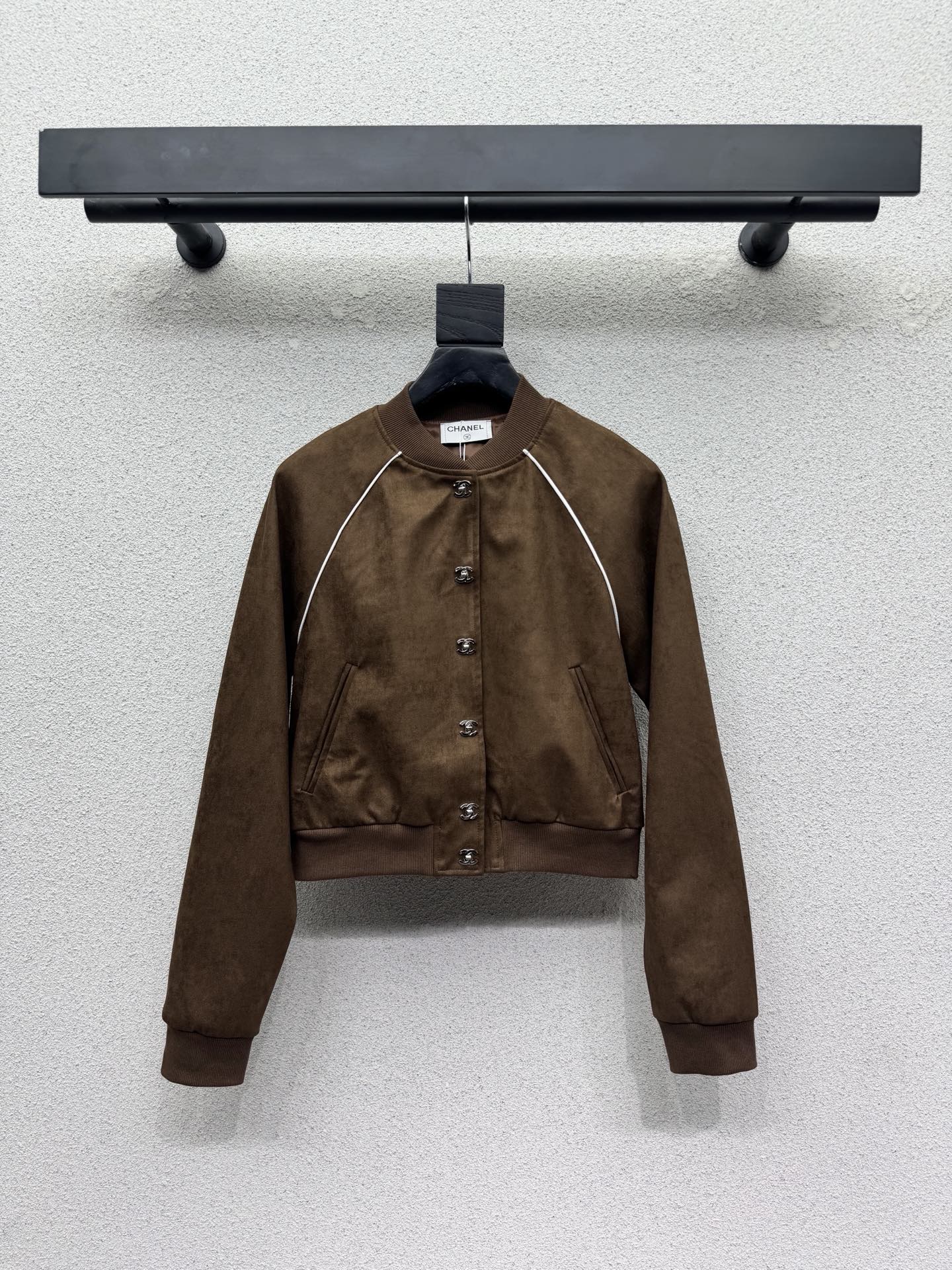 Chanel Piping Bomber Jacket Suede 426871
