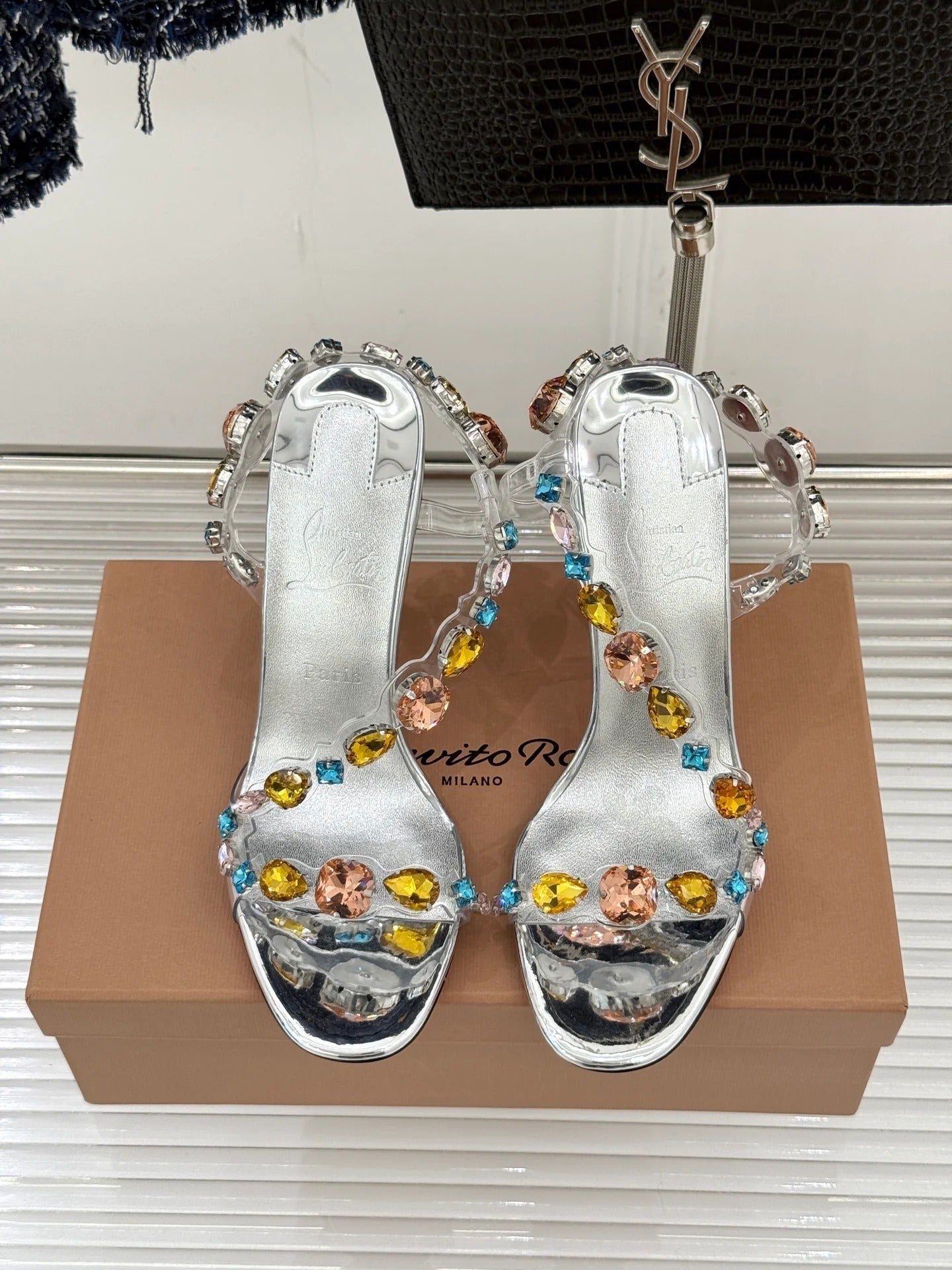 CL 2026 Rosa Z Jewel Heeled Sandal TPU Strass Calf Leather